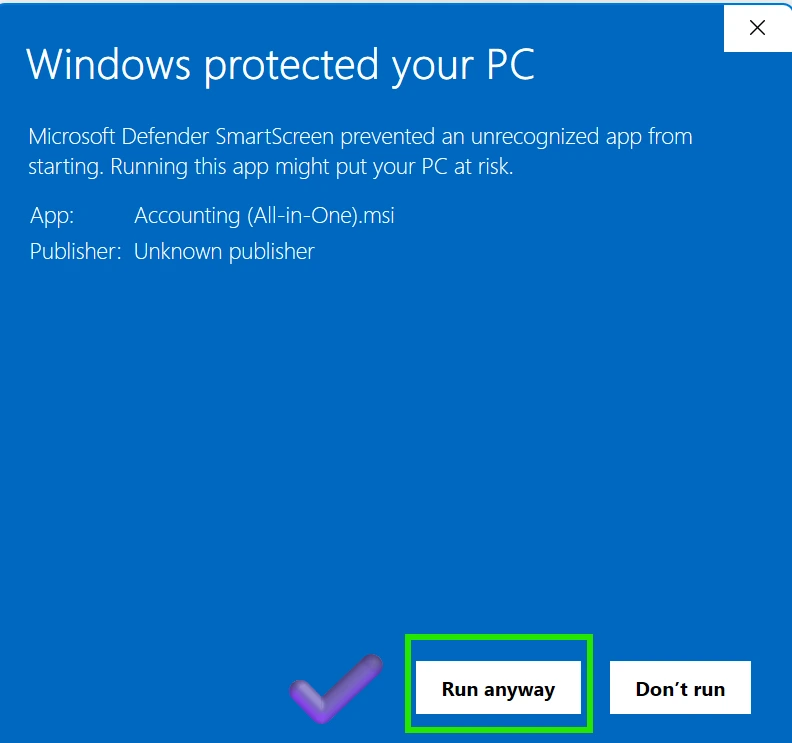 SmartScreen warning example